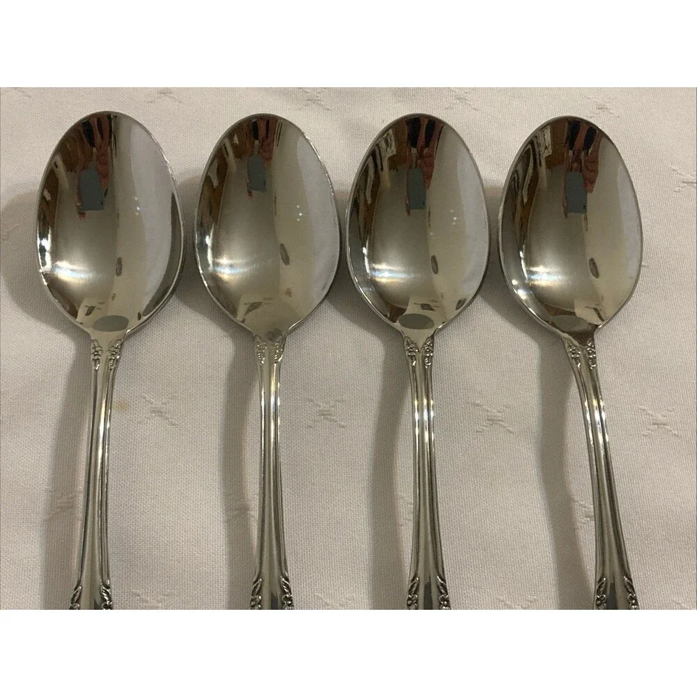 Oneida Wm. A. Rogers Mansfield Stainless Steel Flatware 4 Oval Soup Spoons